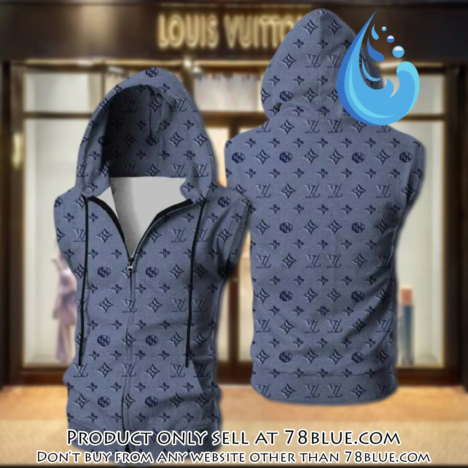 Louis vuitton blue unisex sleeveless zip up hoodie luxury for men women szh011 78b1148978